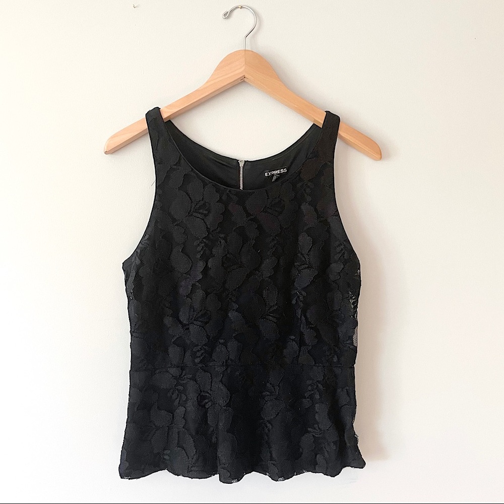 Express Black Lace Peplum Tank with Back Zipper